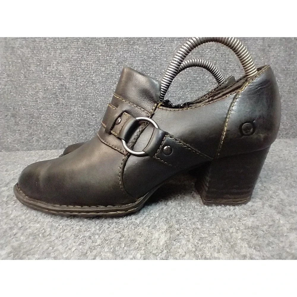 Born Womens Leather Ankle Booties‎ Block Heel Harness O-Ring Black W32138 Size 8